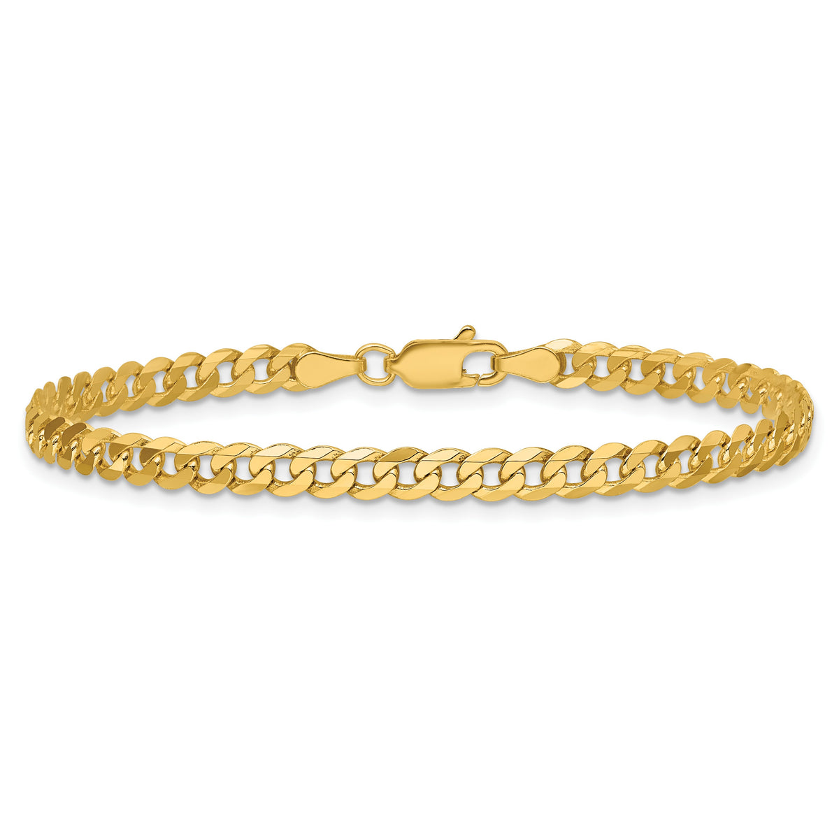 14K 7 inch 3.9mm Flat Beveled Curb with Lobster Clasp Bracelet