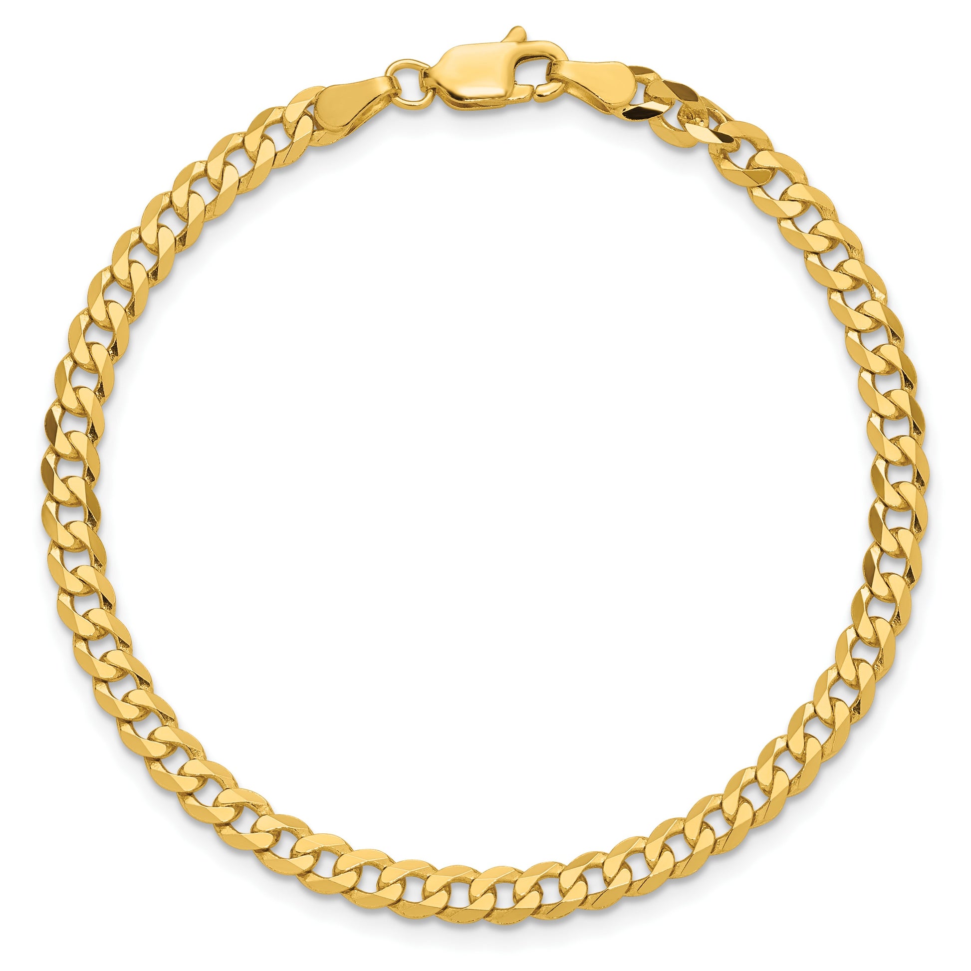 14K 9 inch 3.9mm Flat Beveled Curb with Lobster Clasp Chain