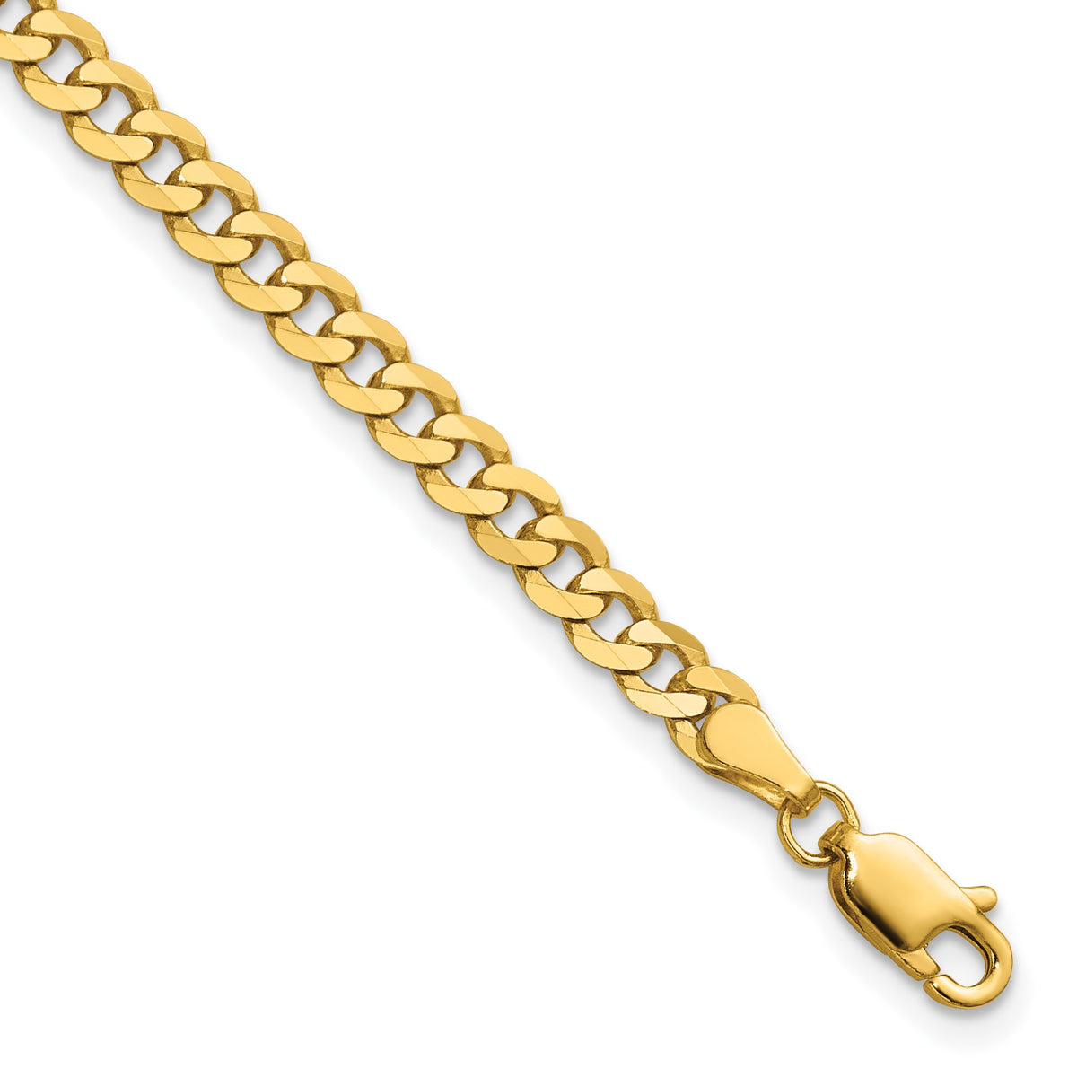 14K 7 inch 3.9mm Flat Beveled Curb with Lobster Clasp Bracelet