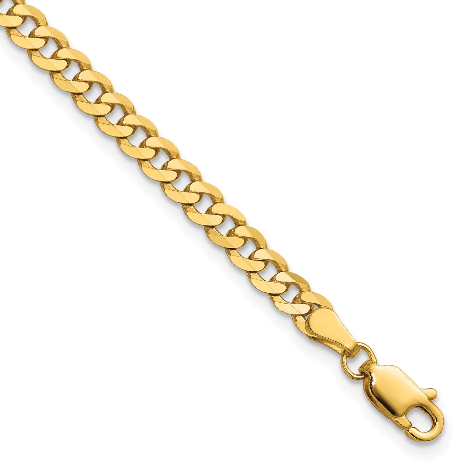 14K 8 inch 3.9mm Flat Beveled Curb with Lobster Clasp Bracelet