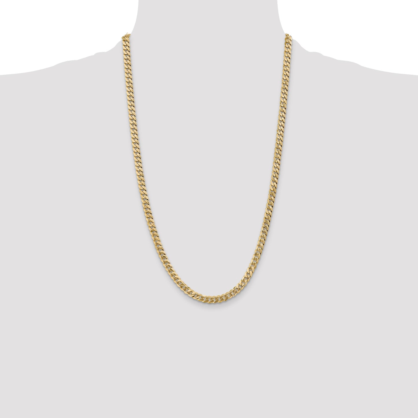 14K 26 inch 5.75mm Flat Beveled Curb with Lobster Clasp Chain