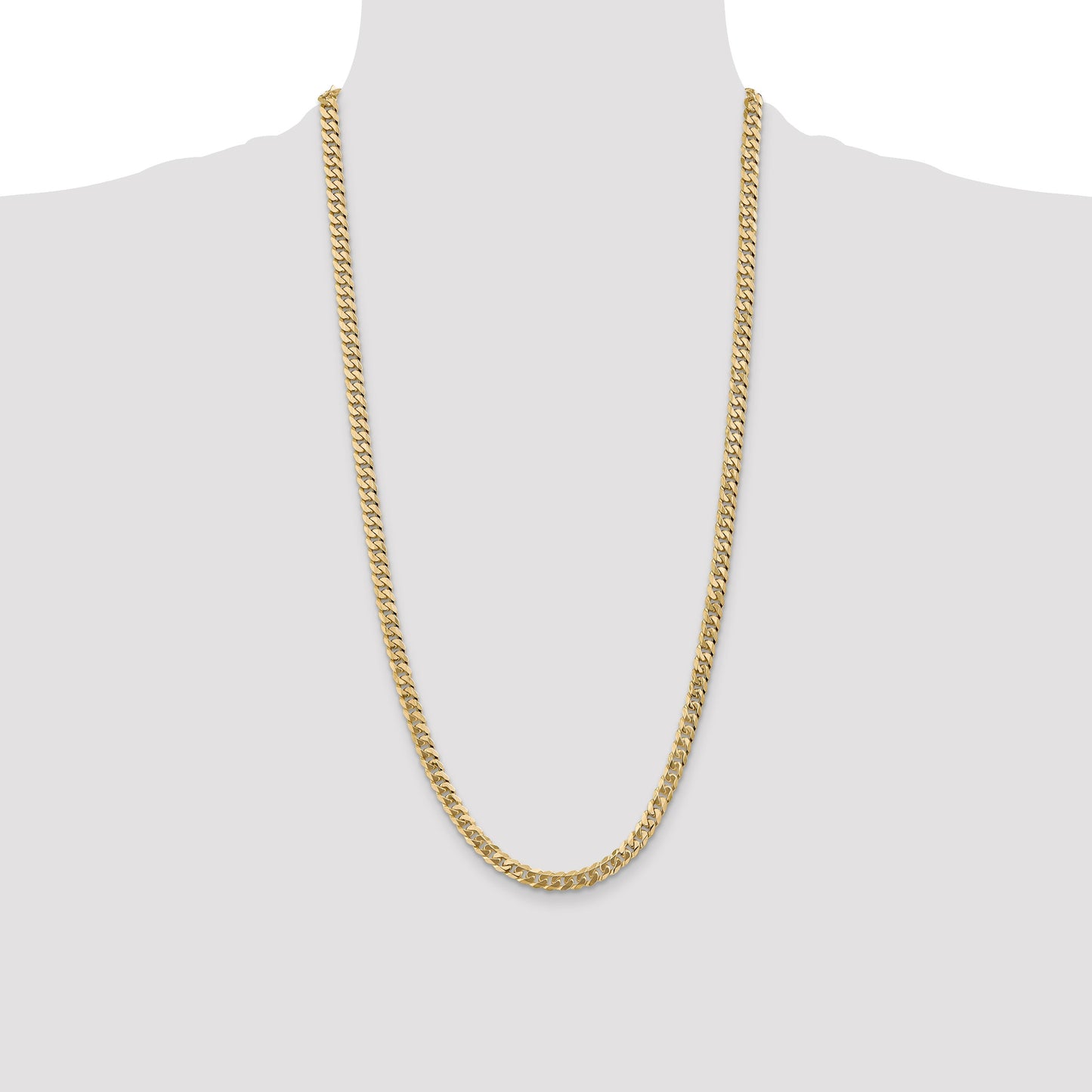 14K 28 inch 5.75mm Flat Beveled Curb with Lobster Clasp Chain