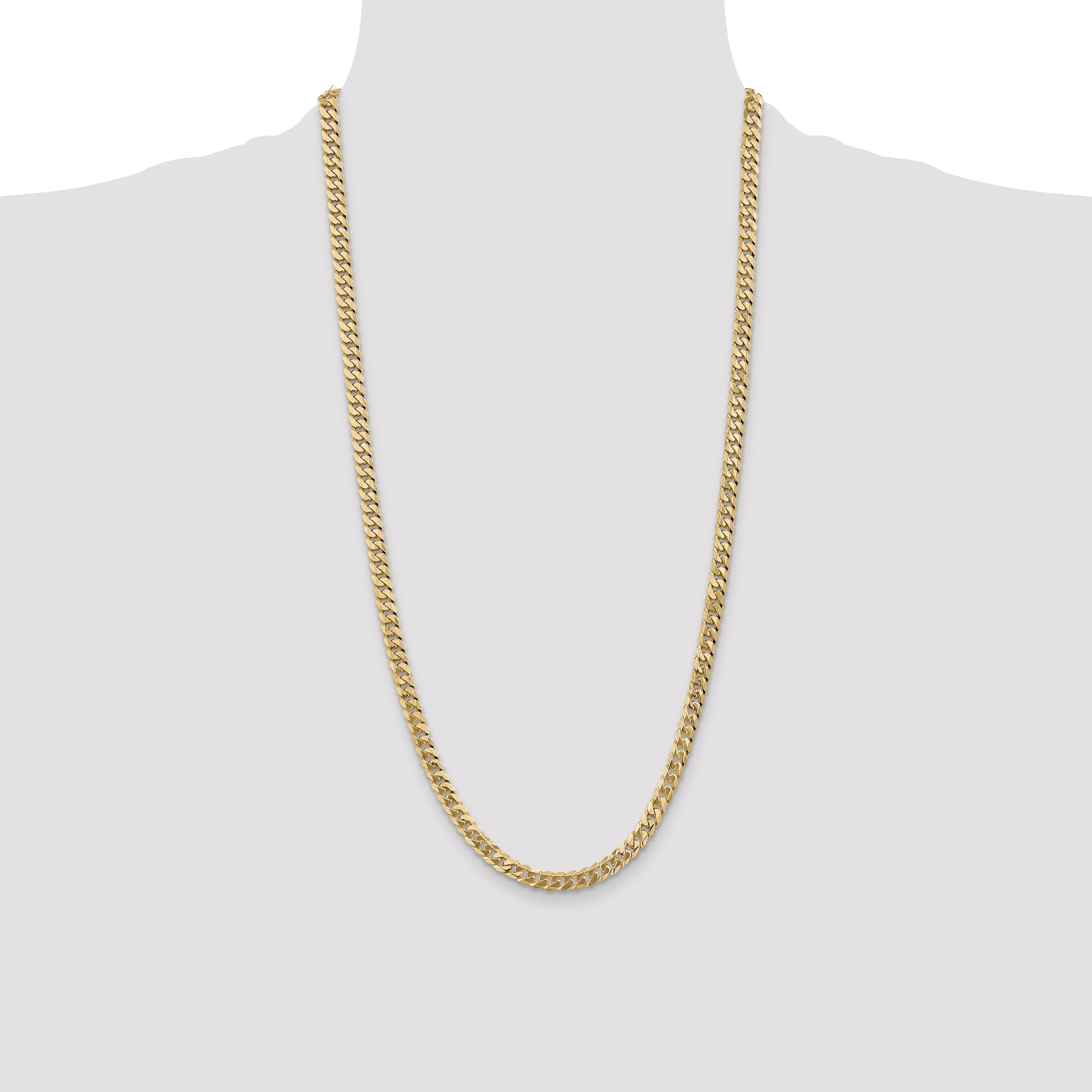 14K 28 inch 5.75mm Flat Beveled Curb with Lobster Clasp Chain