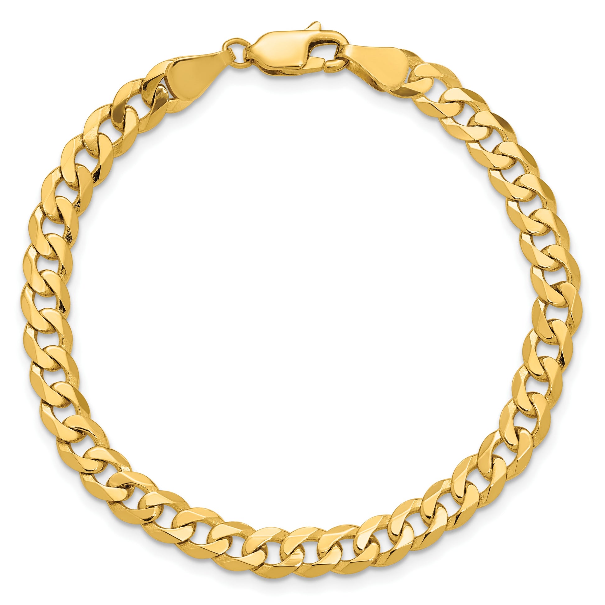 14K 8 inch 5.75mm Flat Beveled Curb with Lobster Clasp Bracelet