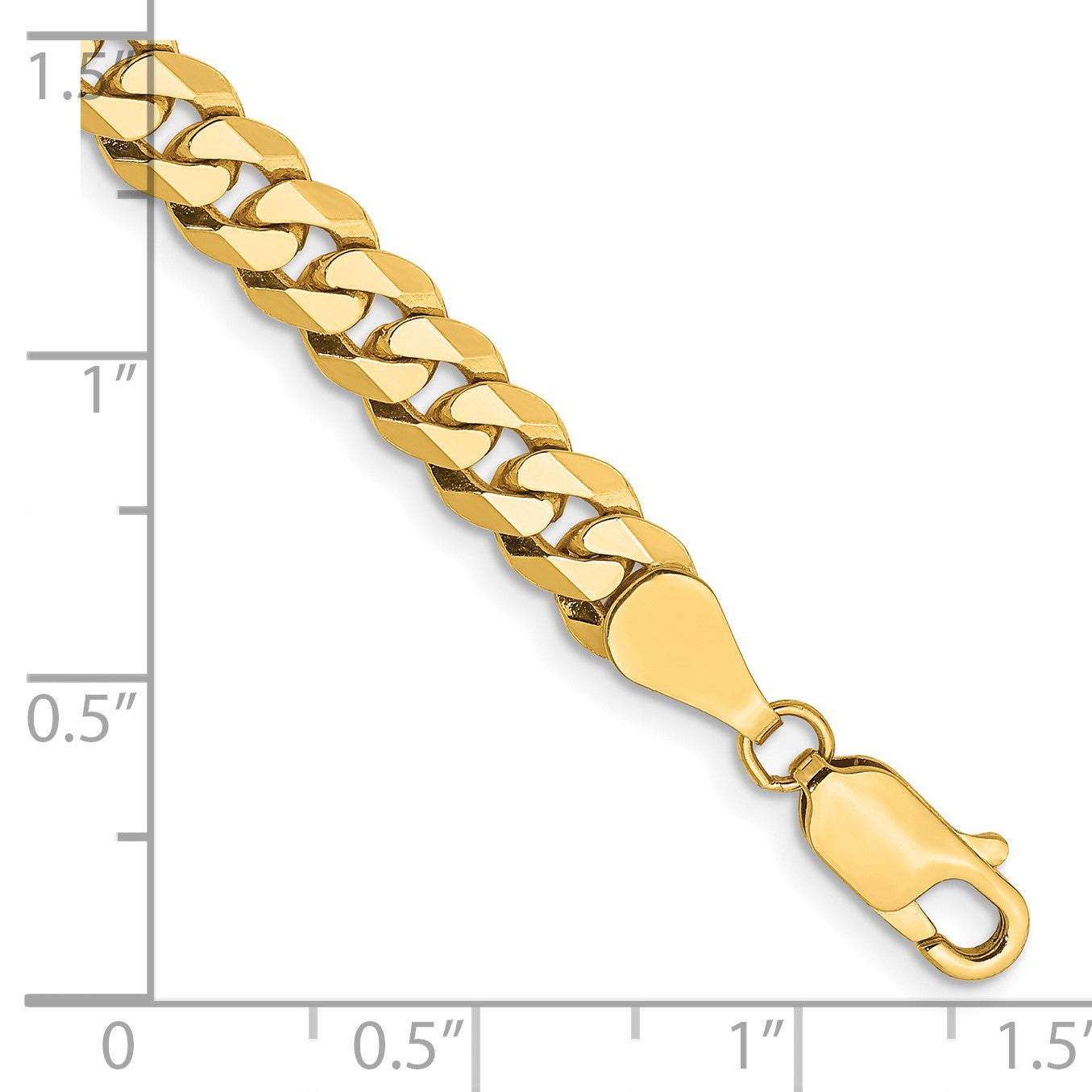 14K 8 inch 5.75mm Flat Beveled Curb with Lobster Clasp Bracelet