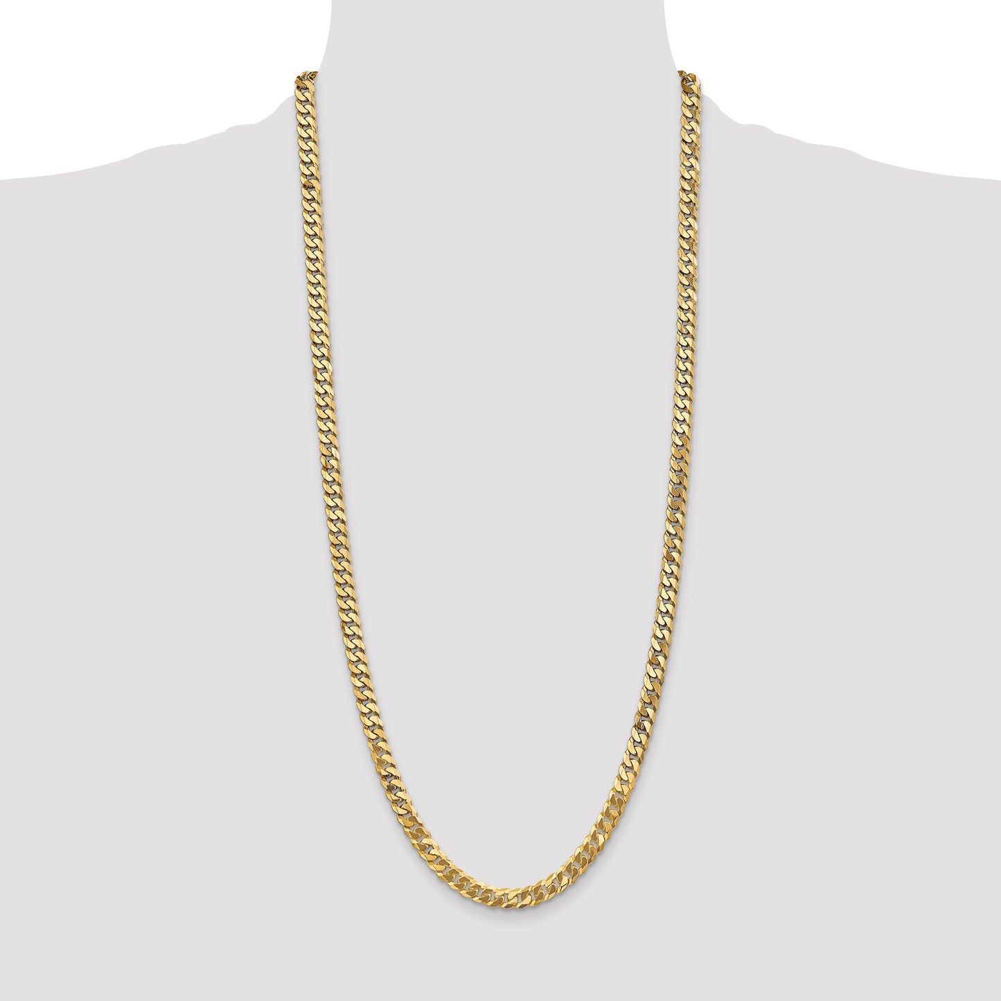 14K 30 inch 6.25mm Flat Beveled Curb with Lobster Clasp Chain
