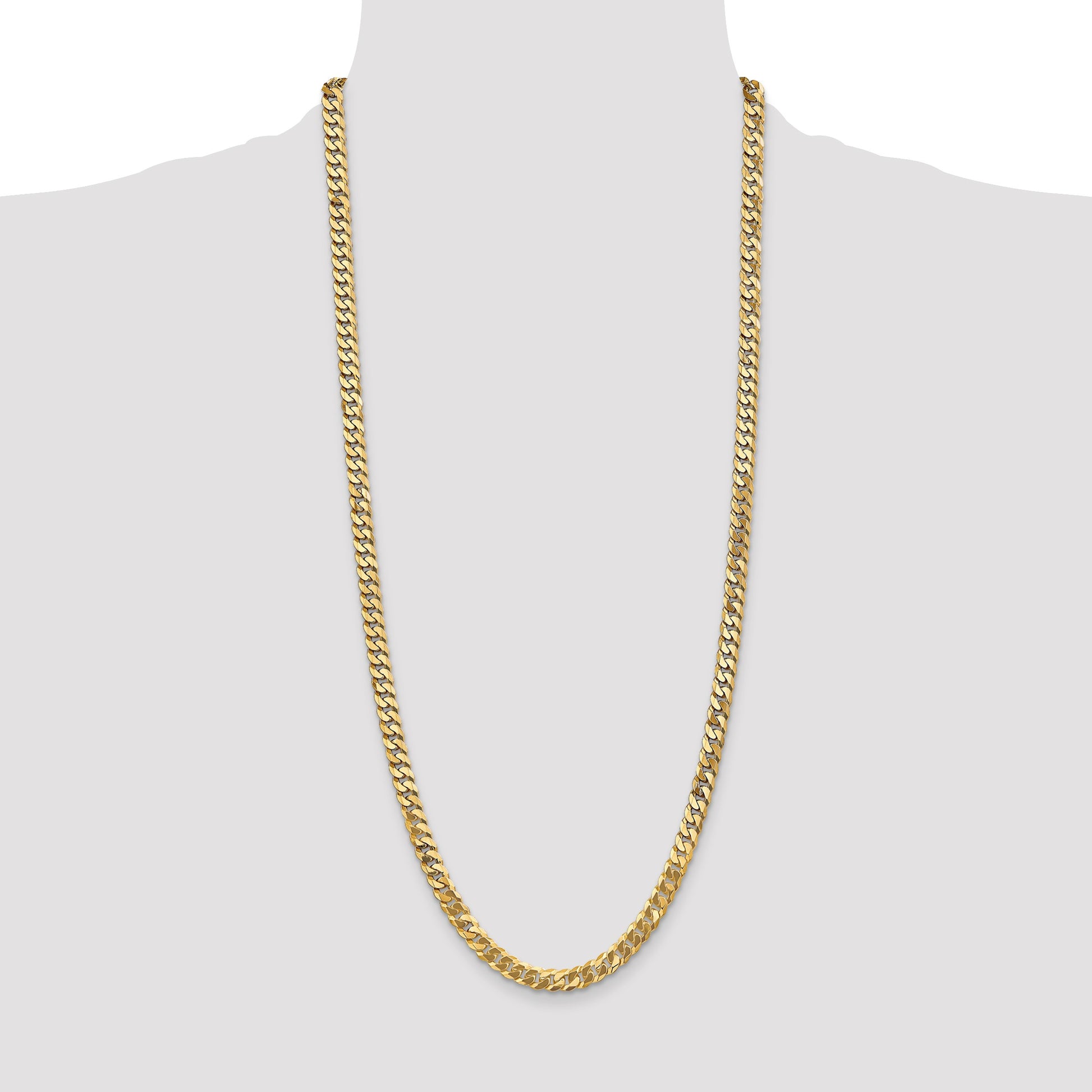 14K 30 inch 6.25mm Flat Beveled Curb with Lobster Clasp Chain