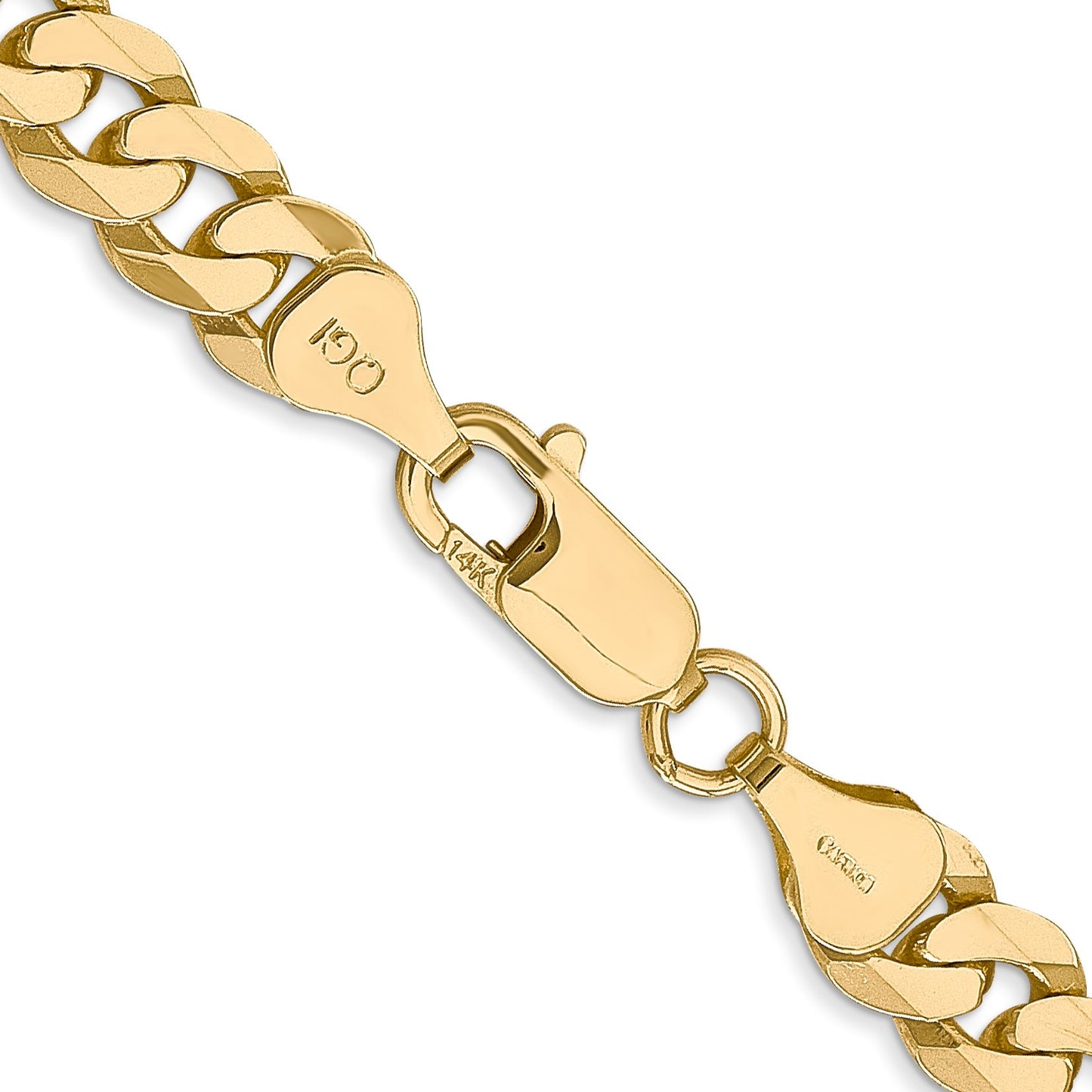 14K 30 inch 7.25mm Flat Beveled Curb with Lobster Clasp Chain