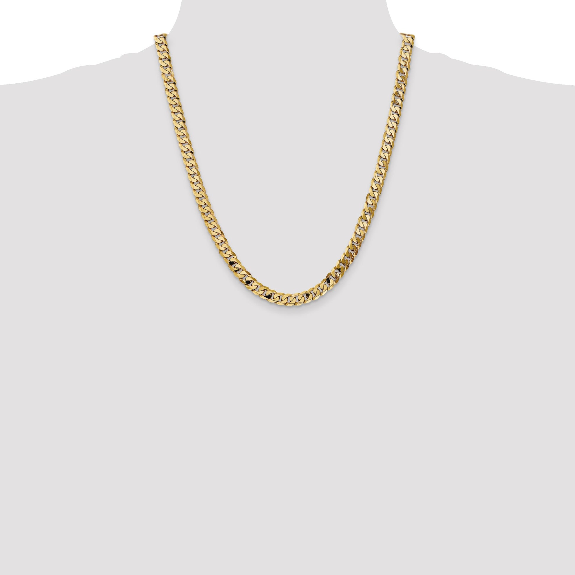 14K 22 inch 7.25mm Flat Beveled Curb with Lobster Clasp Chain