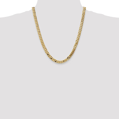 14K 22 inch 7.25mm Flat Beveled Curb with Lobster Clasp Chain