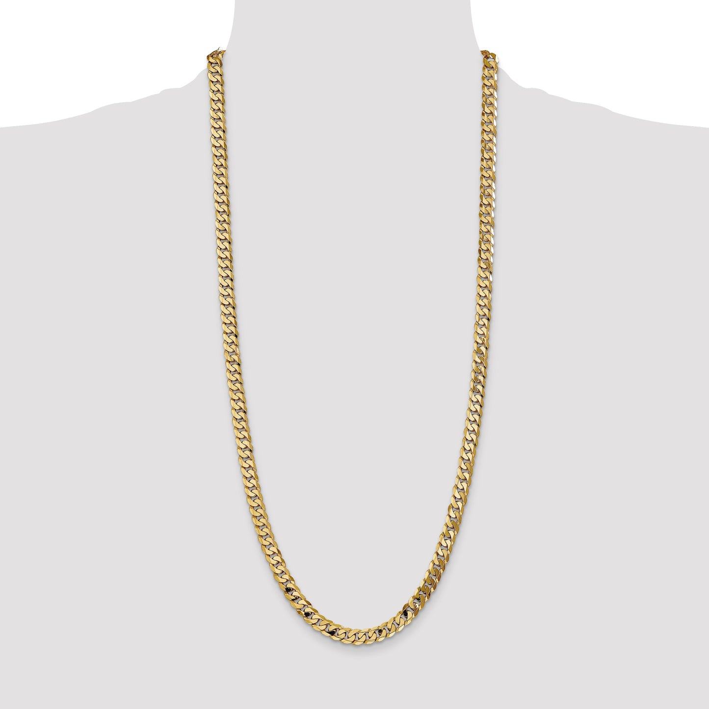14K 30 inch 7.25mm Flat Beveled Curb with Lobster Clasp Chain