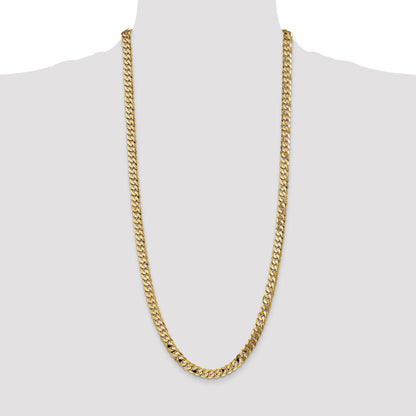 14K 30 inch 7.25mm Flat Beveled Curb with Lobster Clasp Chain