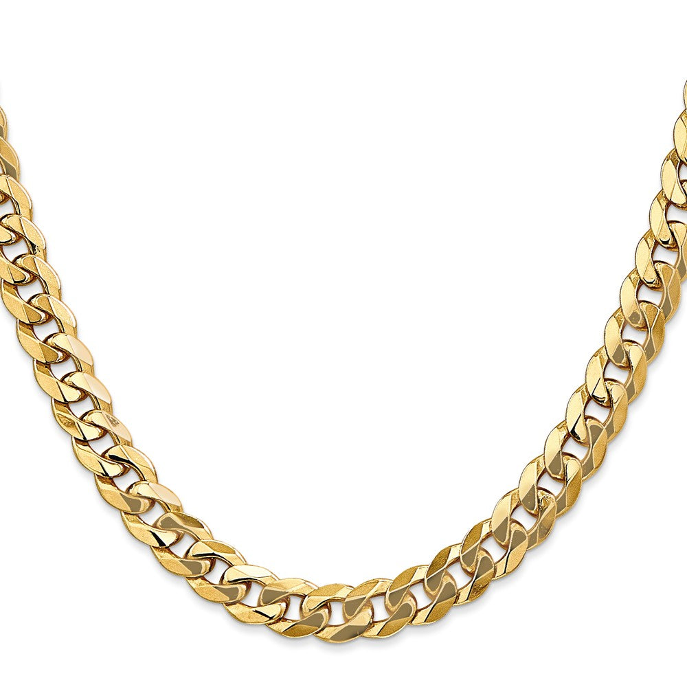 14K 28 inch 8mm Flat Beveled Curb with Lobster Clasp Chain