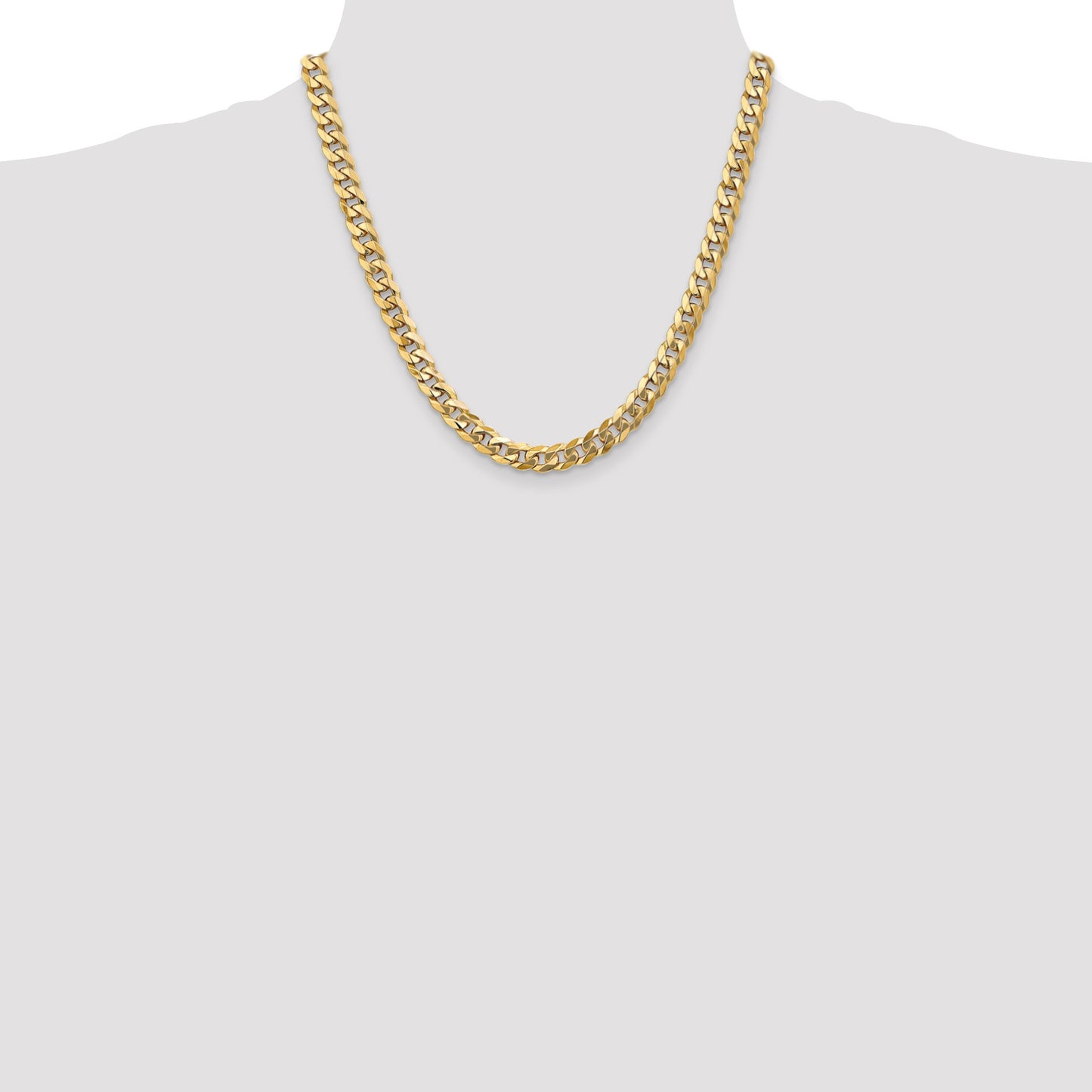 14K 20 inch 8mm Flat Beveled Curb with Lobster Clasp Chain