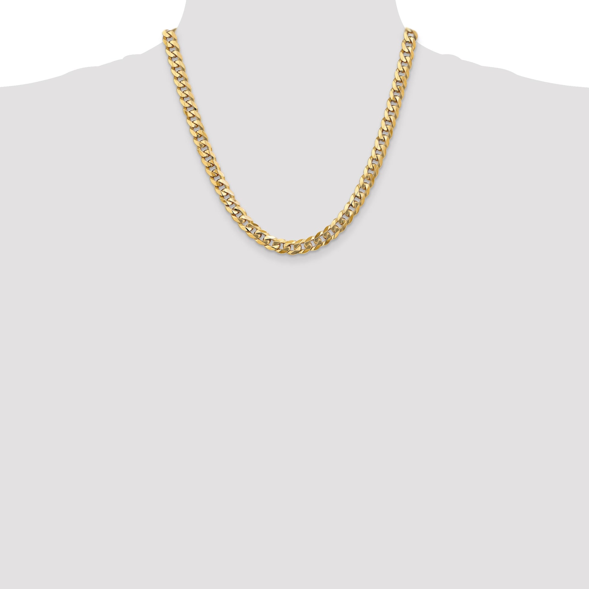 14K 20 inch 8mm Flat Beveled Curb with Lobster Clasp Chain
