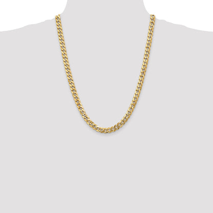 14K 24 inch 8mm Flat Beveled Curb with Lobster Clasp Chain
