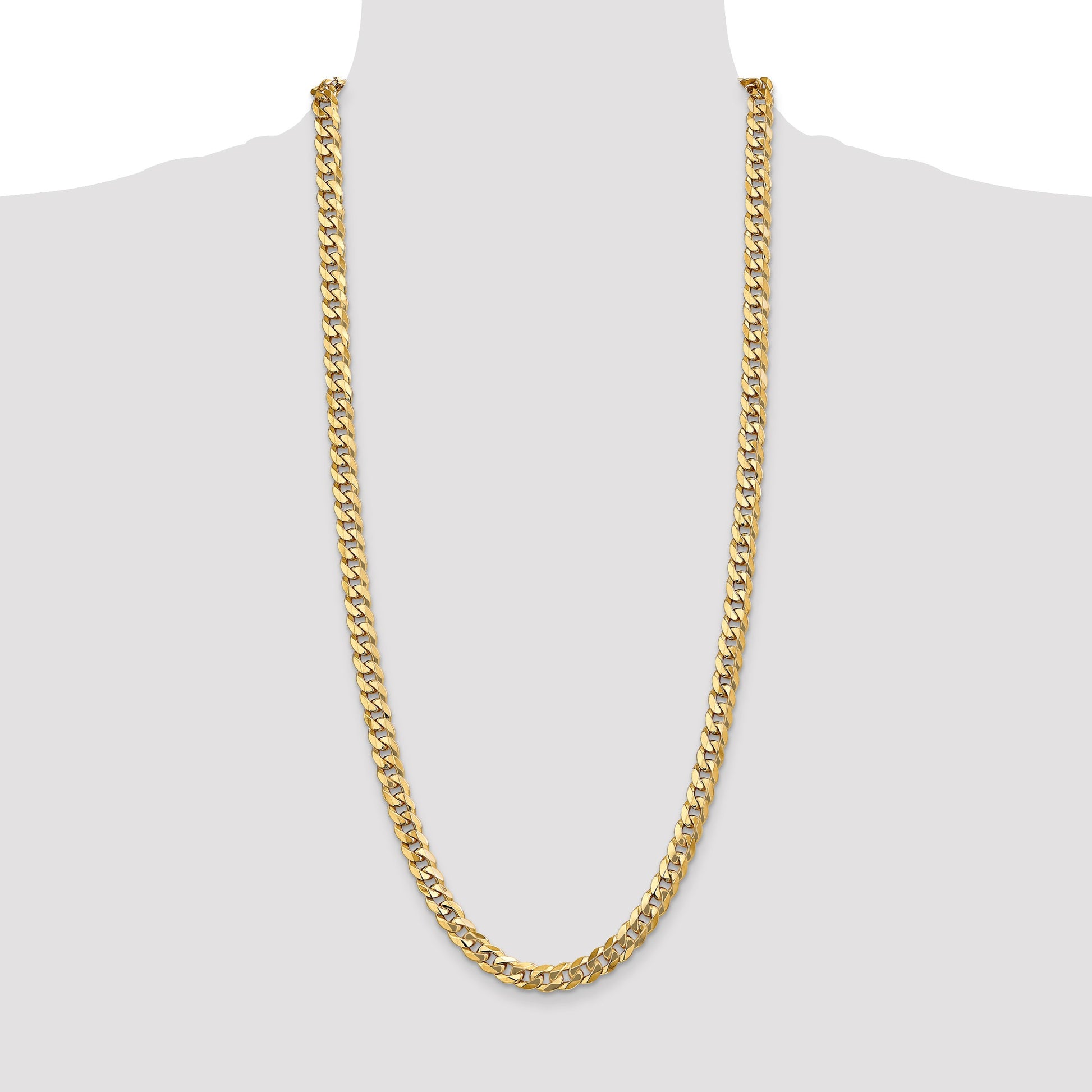 14K 30 inch 8mm Flat Beveled Curb with Lobster Clasp Chain