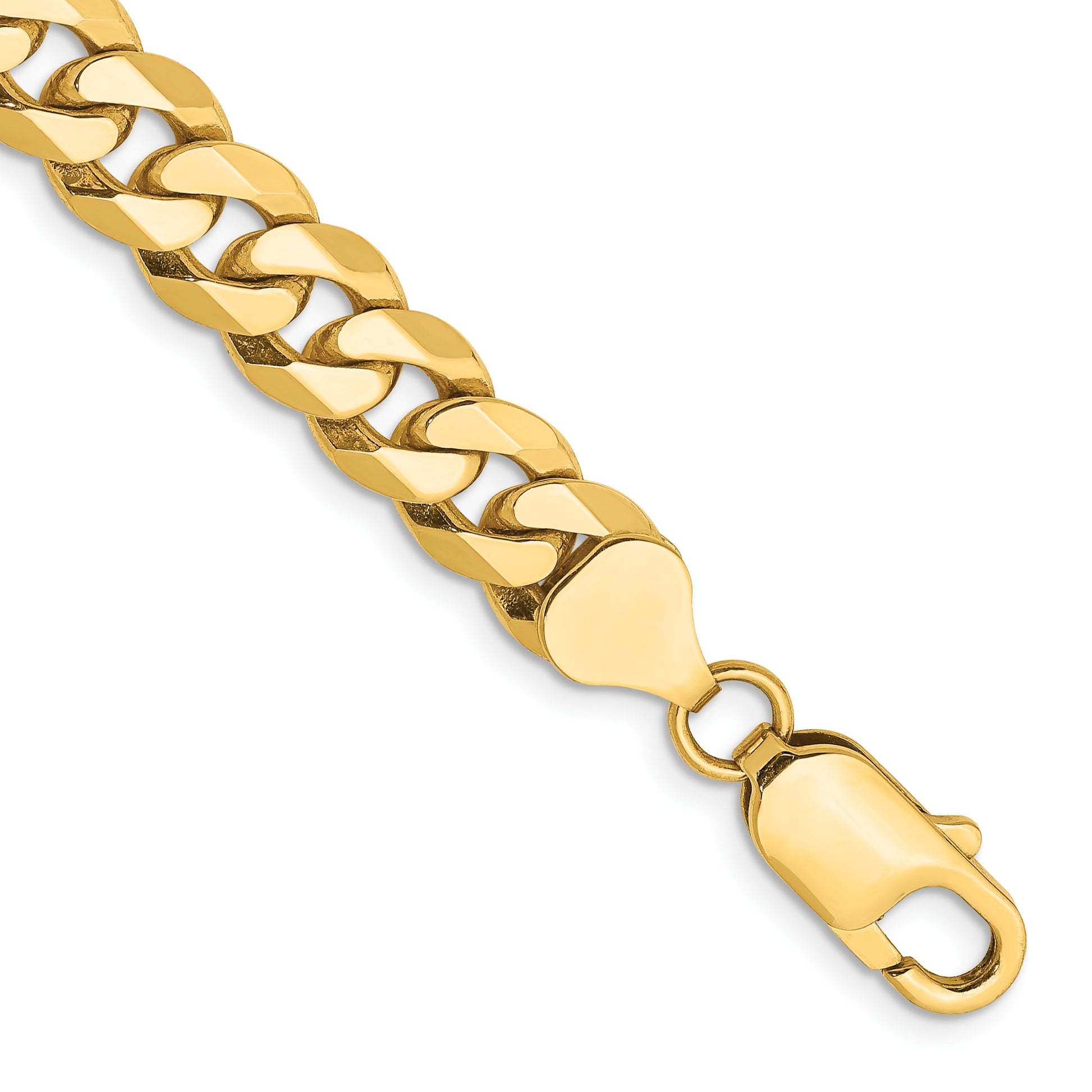 14K 8.5 inch 8mm Flat Beveled Curb with Lobster Clasp Bracelet