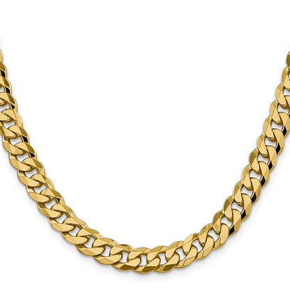 14K 28 inch 8.5mm Flat Beveled Curb with Lobster Clasp Chain