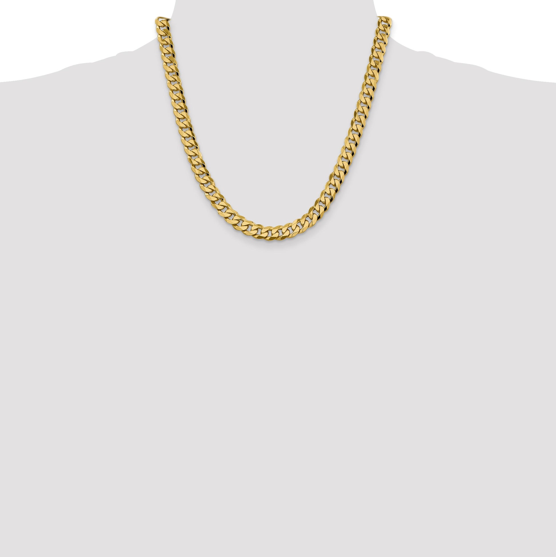 14K 20 inch 8.5mm Flat Beveled Curb with Lobster Clasp Chain