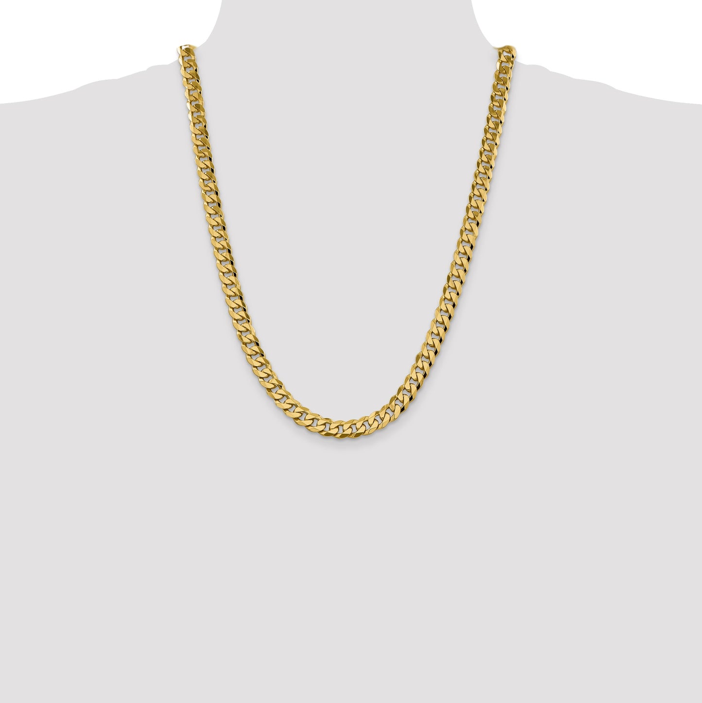 14K 24 inch 8.5mm Flat Beveled Curb with Lobster Clasp Chain