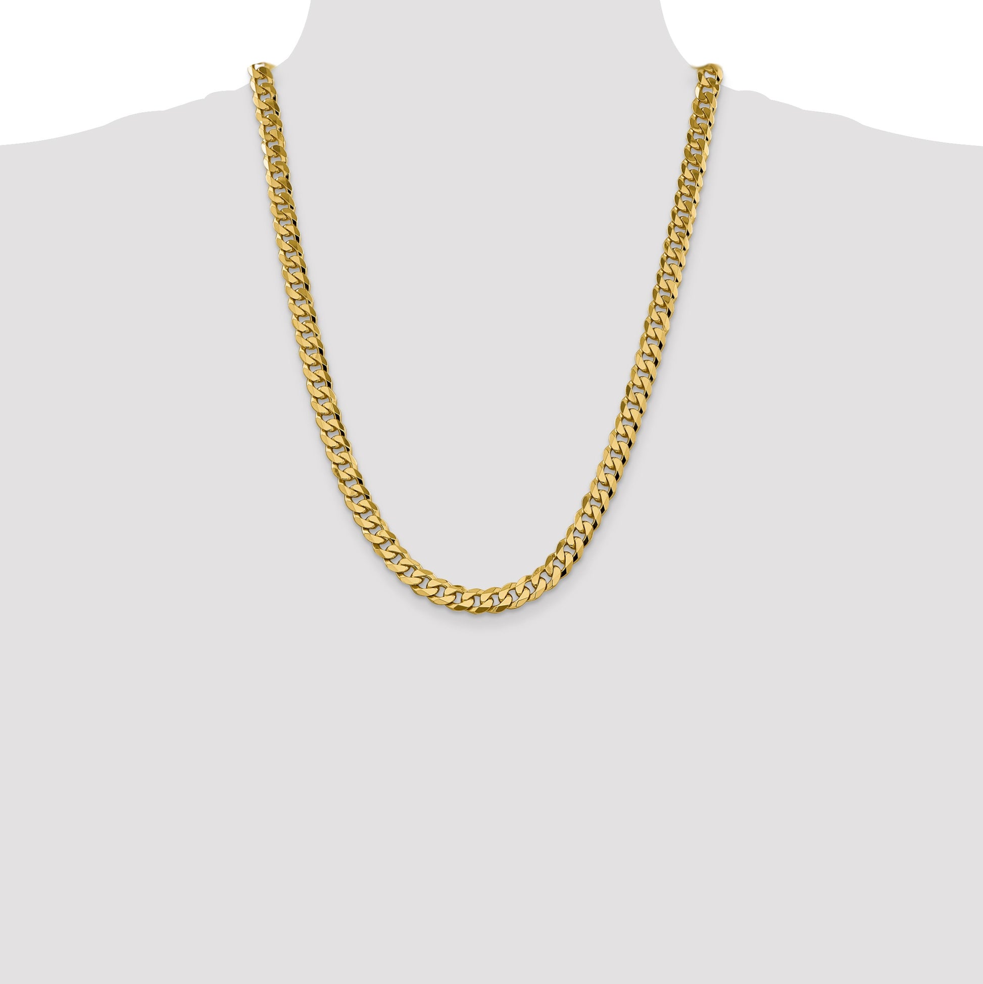 14K 24 inch 8.5mm Flat Beveled Curb with Lobster Clasp Chain