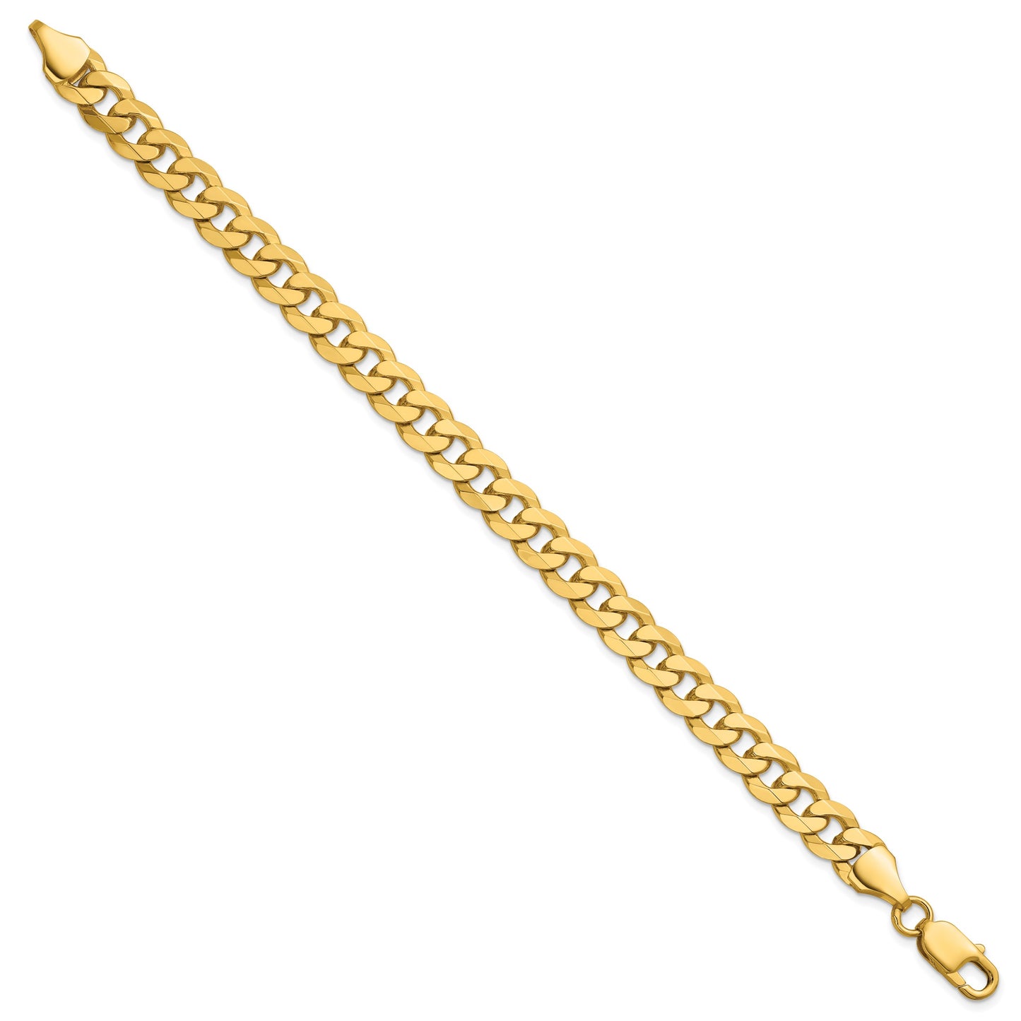 14K 8 inch 8.5mm Flat Beveled Curb with Lobster Clasp Bracelet