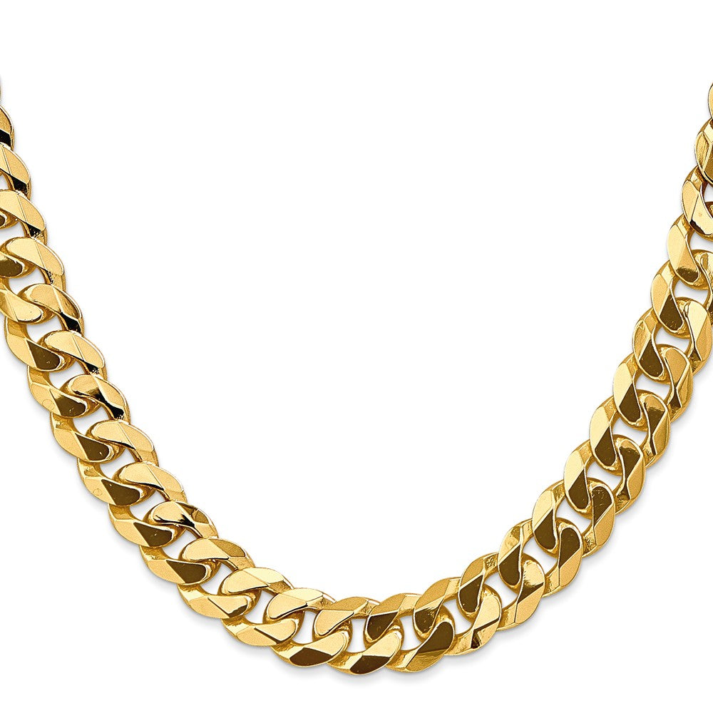 14K 28 inch 9.5mm Flat Beveled Curb with Lobster Clasp Chain