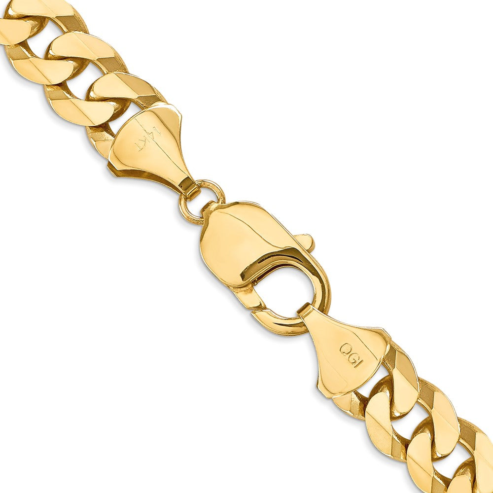 14K 28 inch 9.5mm Flat Beveled Curb with Lobster Clasp Chain