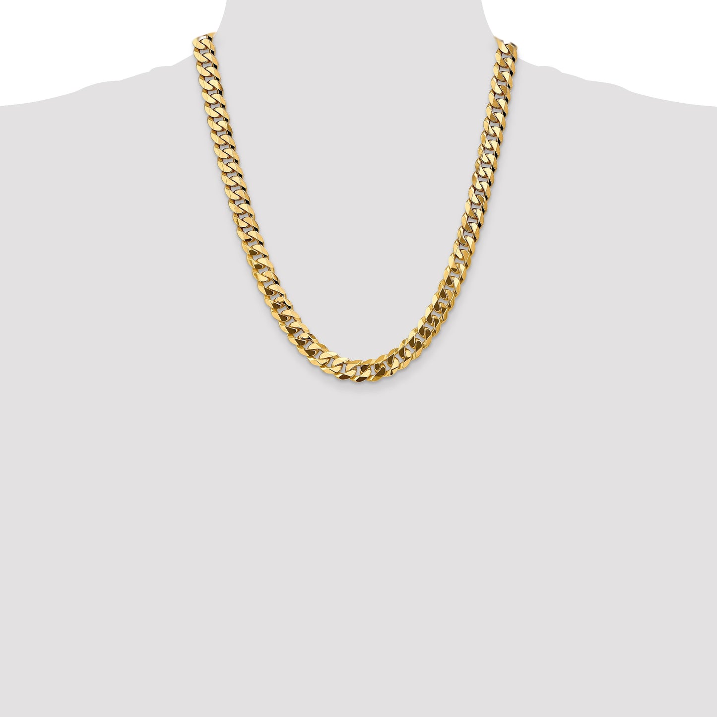 14K 22 inch 9.5mm Flat Beveled Curb with Lobster Clasp Chain
