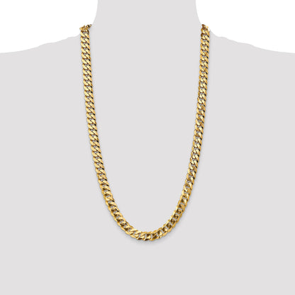 14K 28 inch 9.5mm Flat Beveled Curb with Lobster Clasp Chain