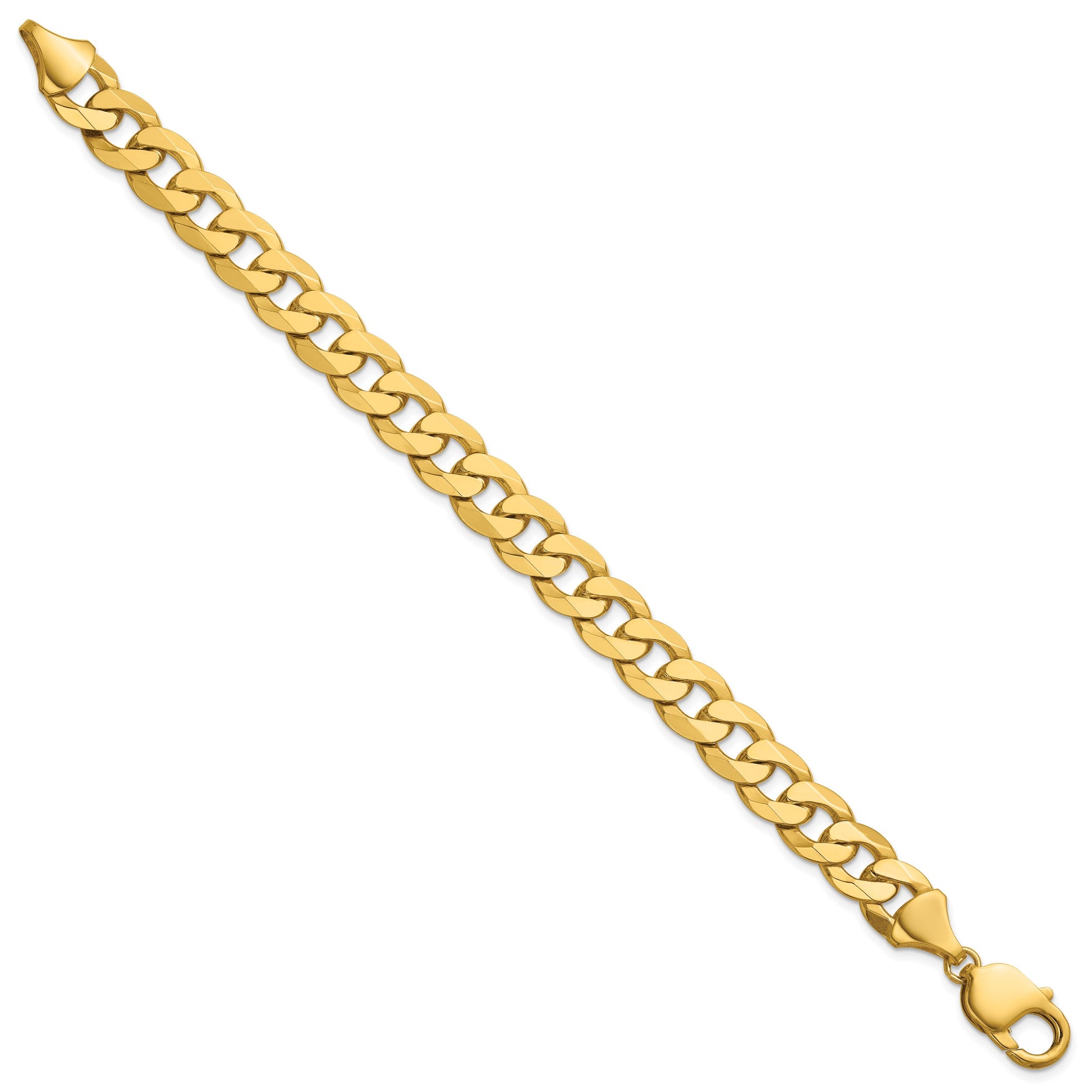 14K 8 inch 9.5mm Flat Beveled Curb with Lobster Clasp Bracelet
