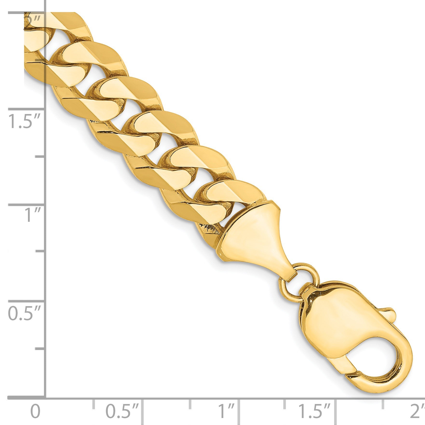 14K 8.5 inch 9.5mm Flat Beveled Curb with Lobster Clasp Bracelet