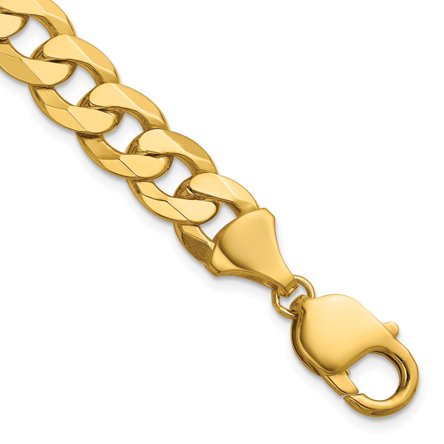 14K 8.5 inch 9.5mm Flat Beveled Curb with Lobster Clasp Bracelet