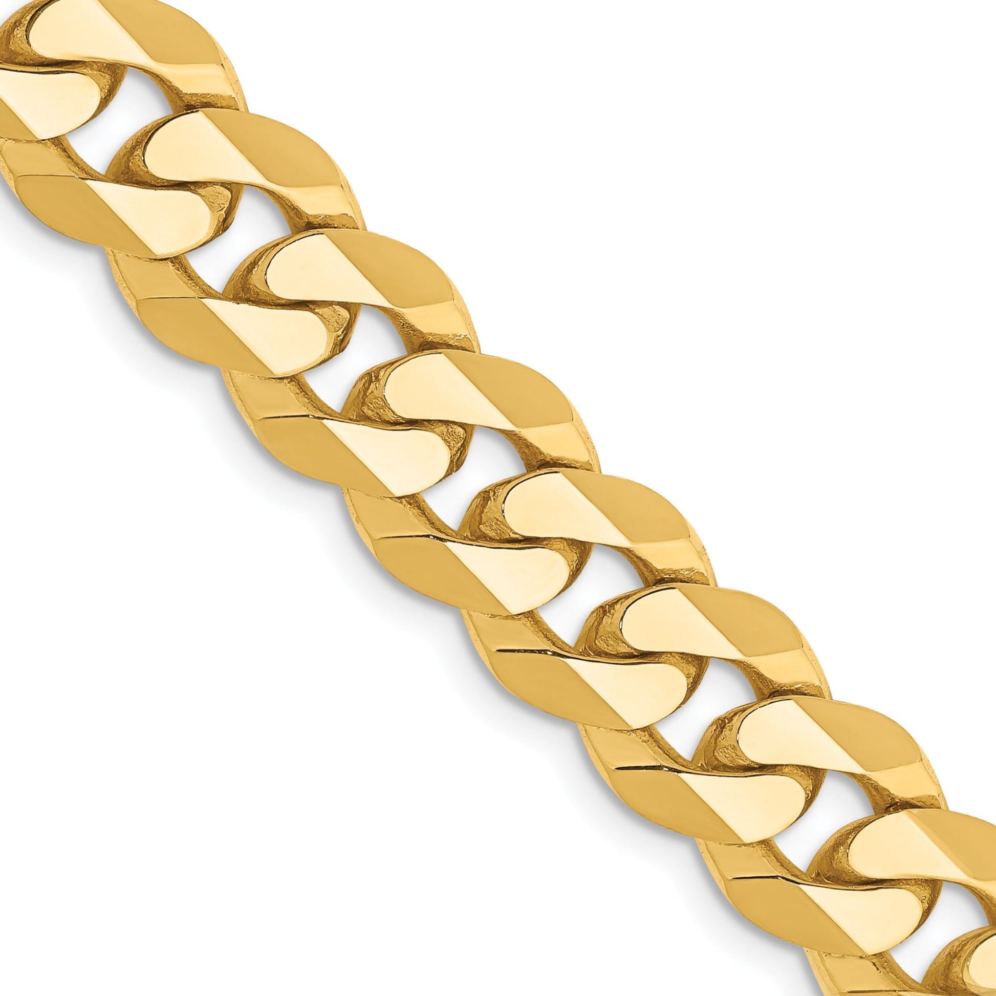 14K 24 inch 9.5mm Flat Beveled Curb with Lobster Clasp Chain