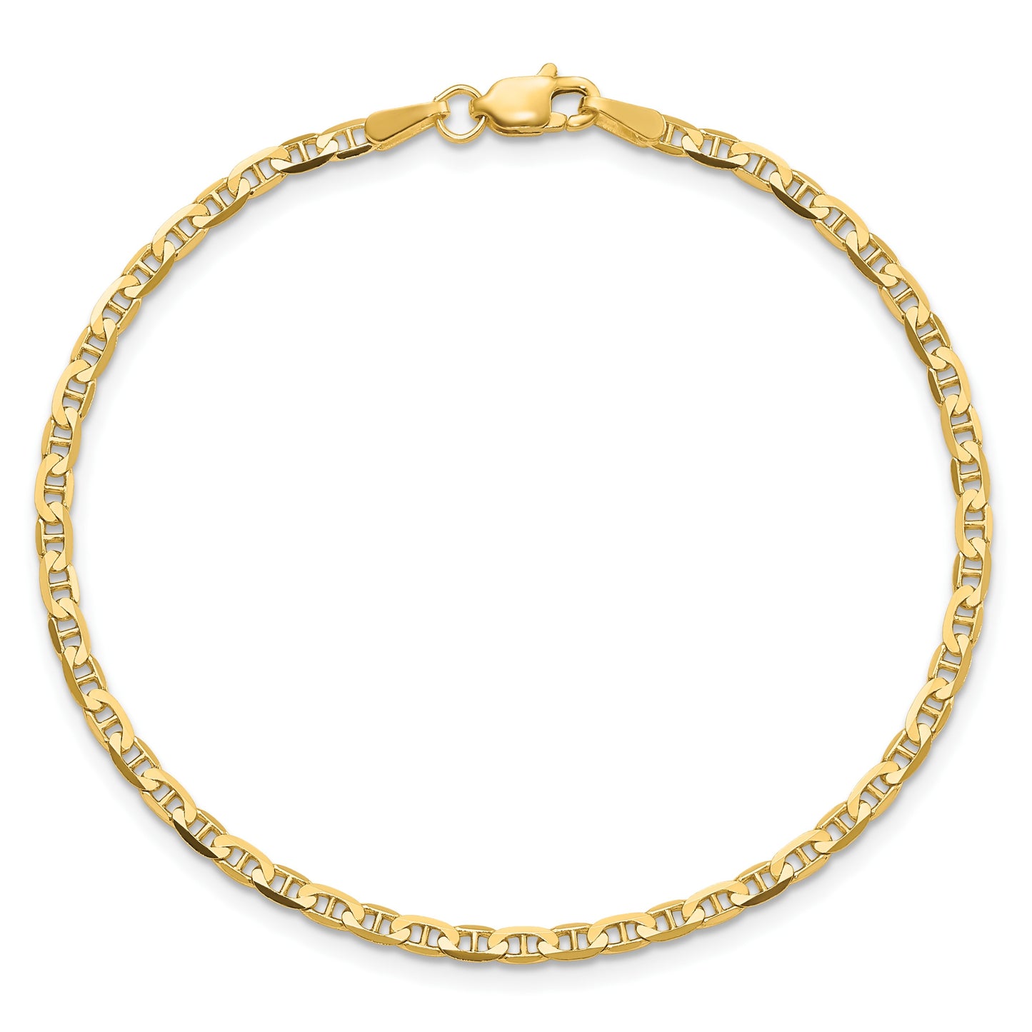 14K 8 inch 2.4mm Concave Anchor with Lobster Clasp Bracelet