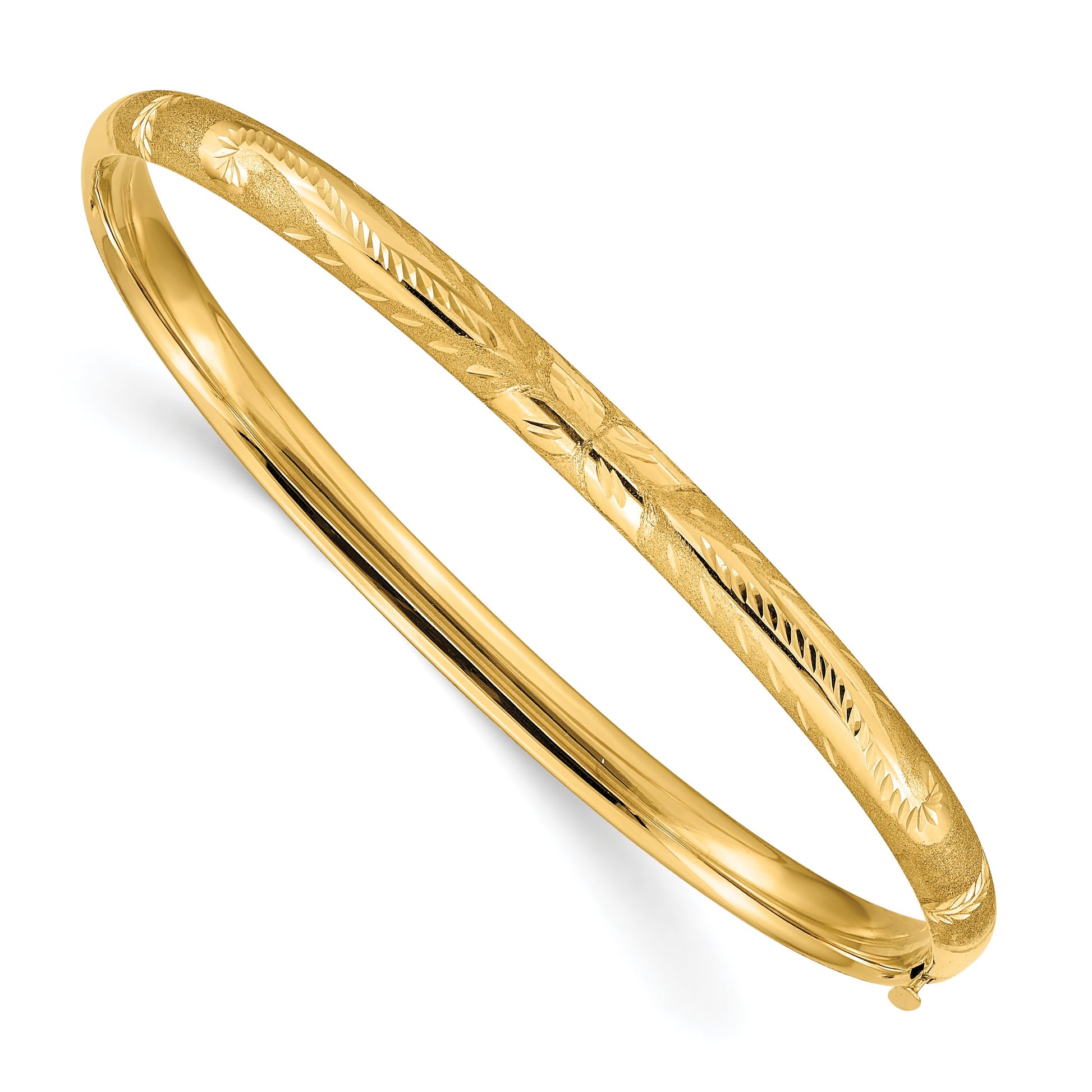14k 3/16 Oversize Florentine Engraved 5.00mm Hinged Round Bangle Bracelet