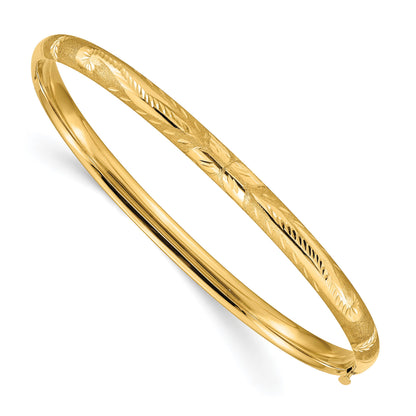 14k 3/16 Florentine Engraved 5.00mm Hinged Round Bangle Bracelet