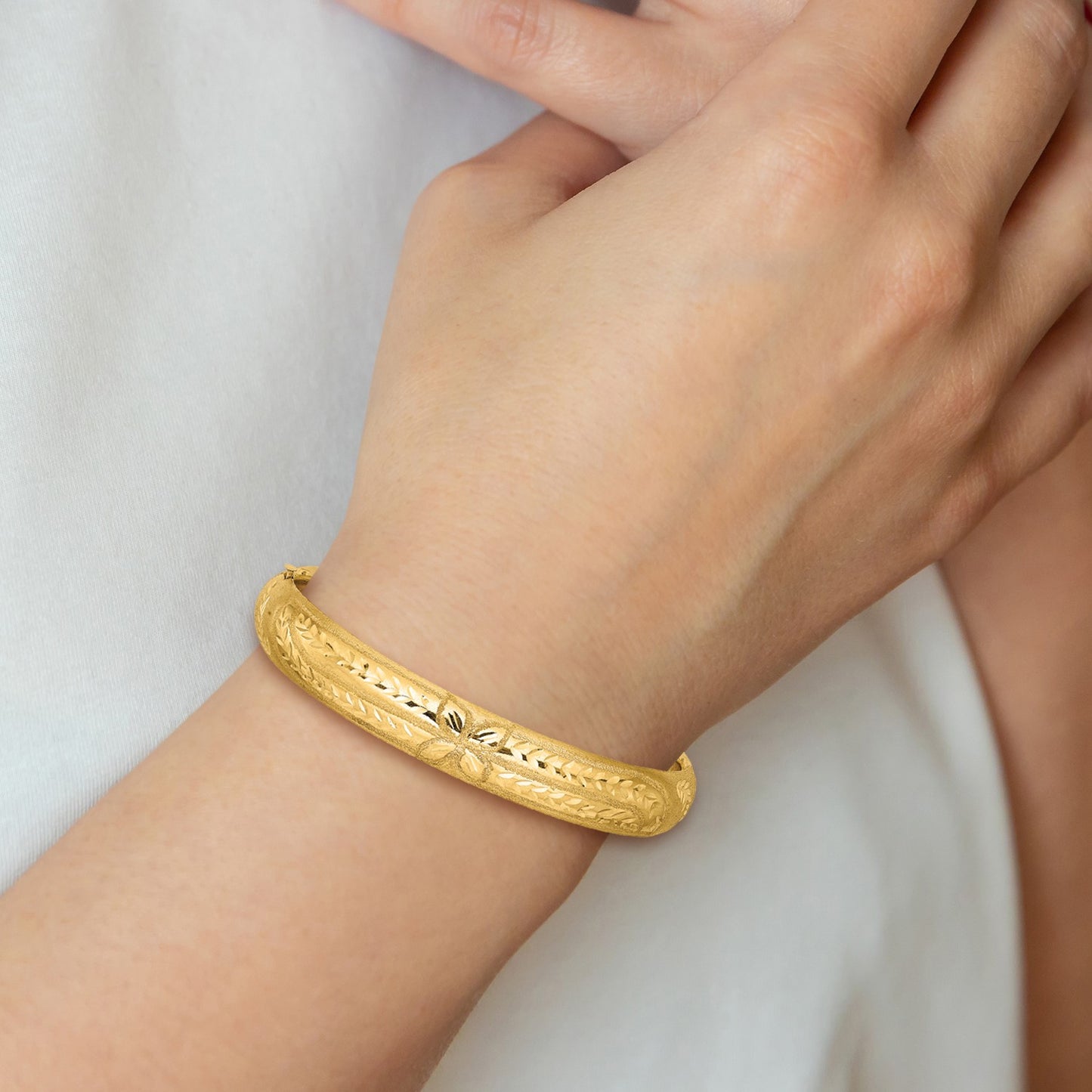 14k 7/16 Florentine Engraved 10.00mm Hinged Round Bangle Bracelet