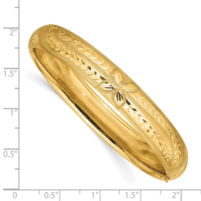 14k 7/16 Florentine Engraved 10.00mm Hinged Round Bangle Bracelet