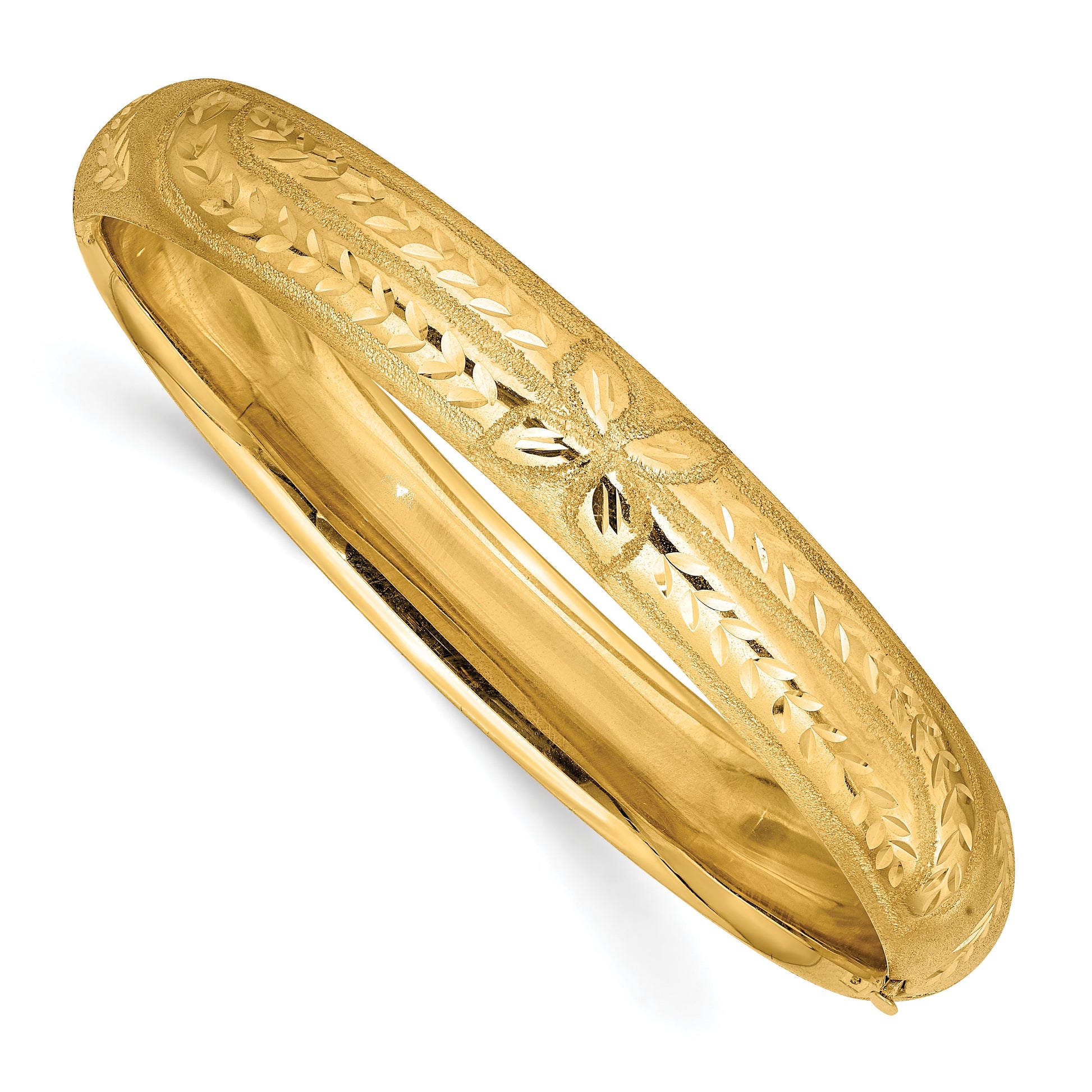 14k 7/16 Florentine Engraved 10.00mm Hinged Round Bangle Bracelet