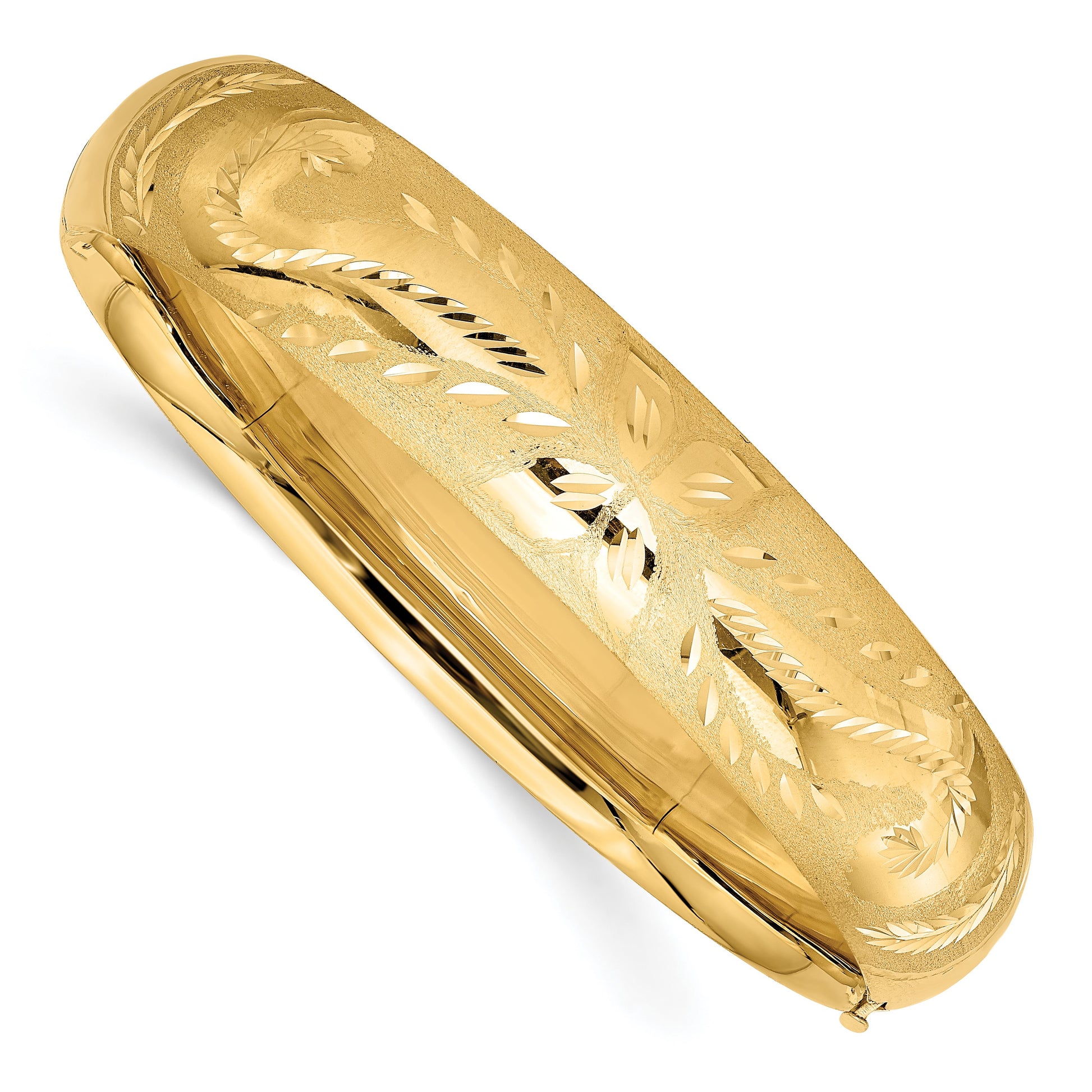 14k 9/16 Florentine Engraved 14.50mm Hinged Round Bangle Bracelet
