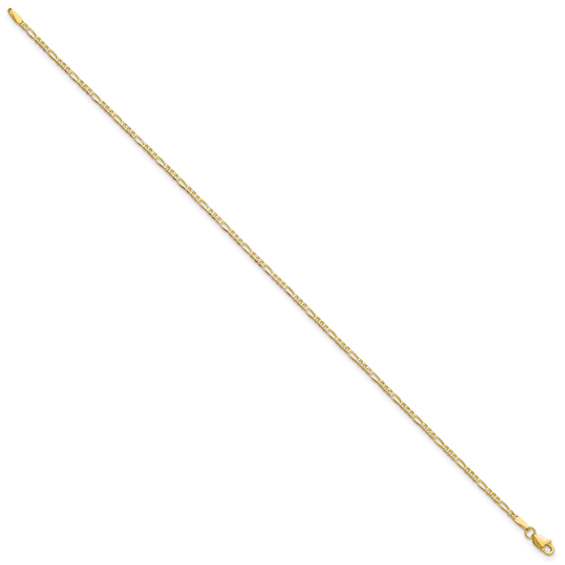 14K 8 inch 1.8mm Flat Figaro with Lobster Clasp Bracelet