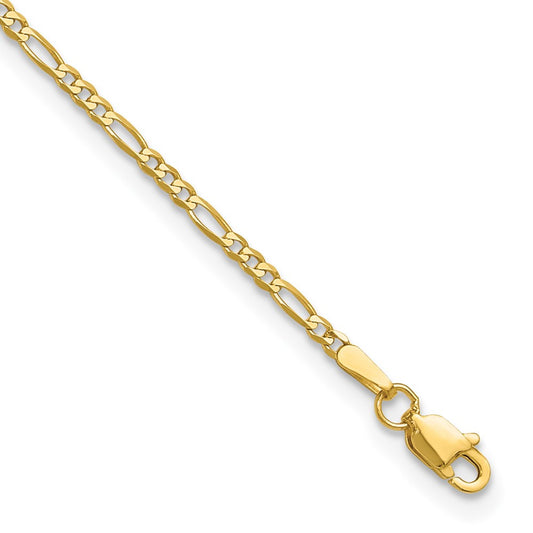 14K 10 inch 1.8mm Flat Figaro with Lobster Clasp Anklet