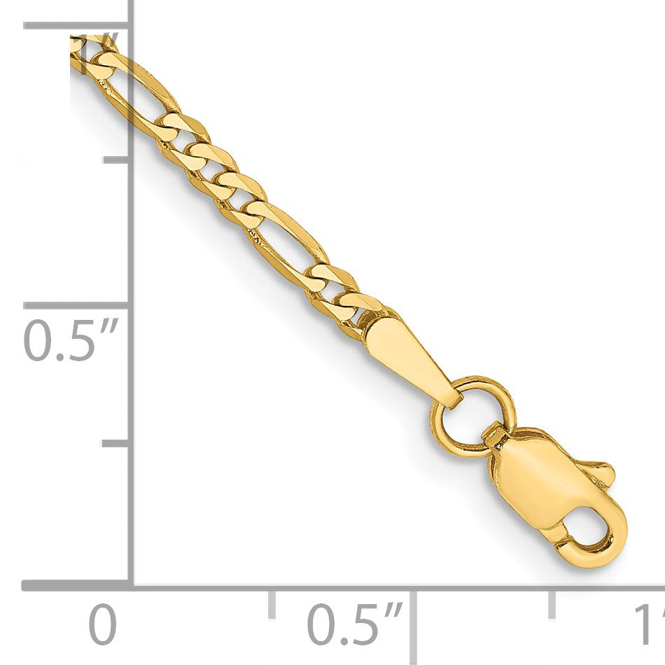 14K 7 inch 2.25mm Flat Figaro with Lobster Clasp Bracelet