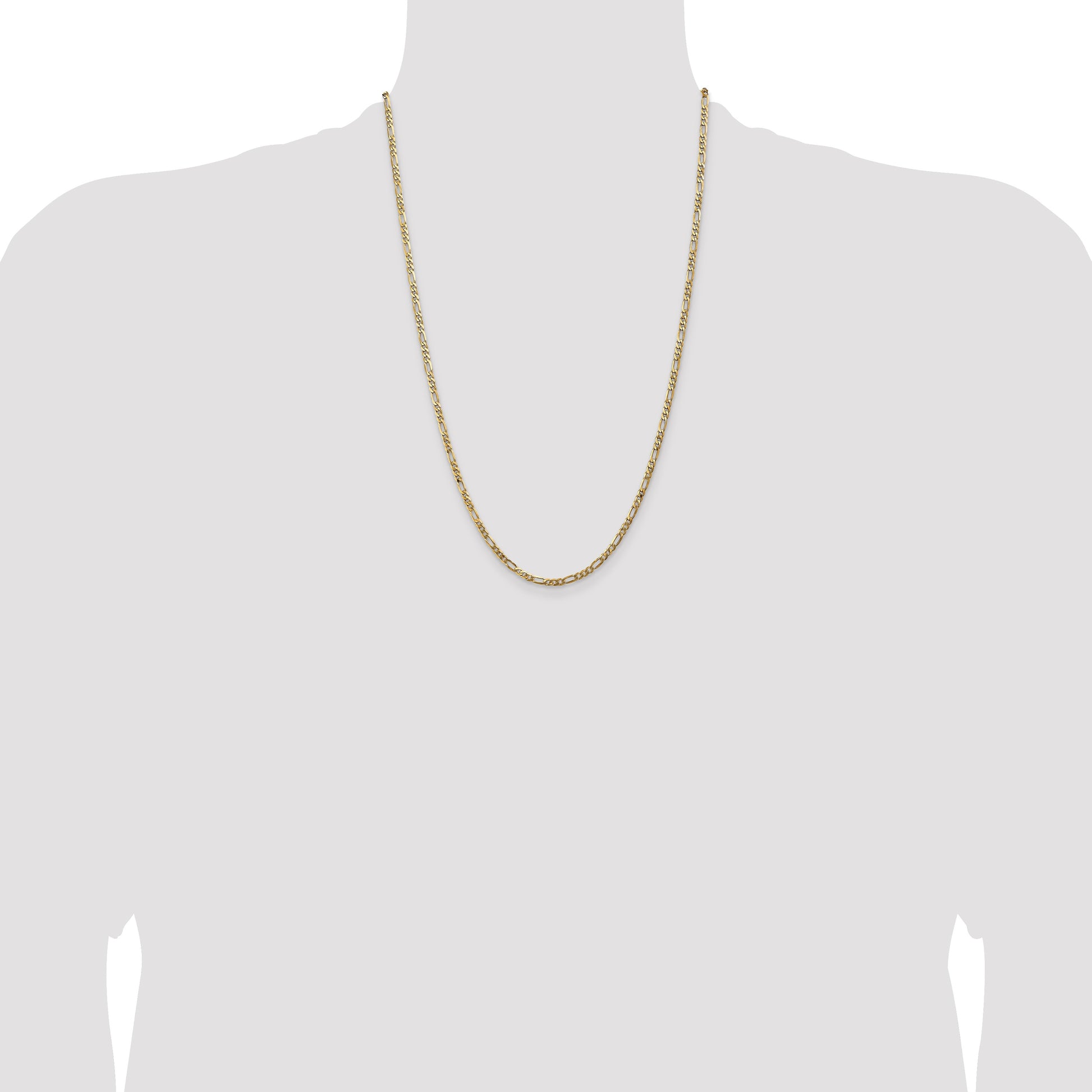 14K 24 inch 3mm Flat Figaro with Lobster Clasp Chain