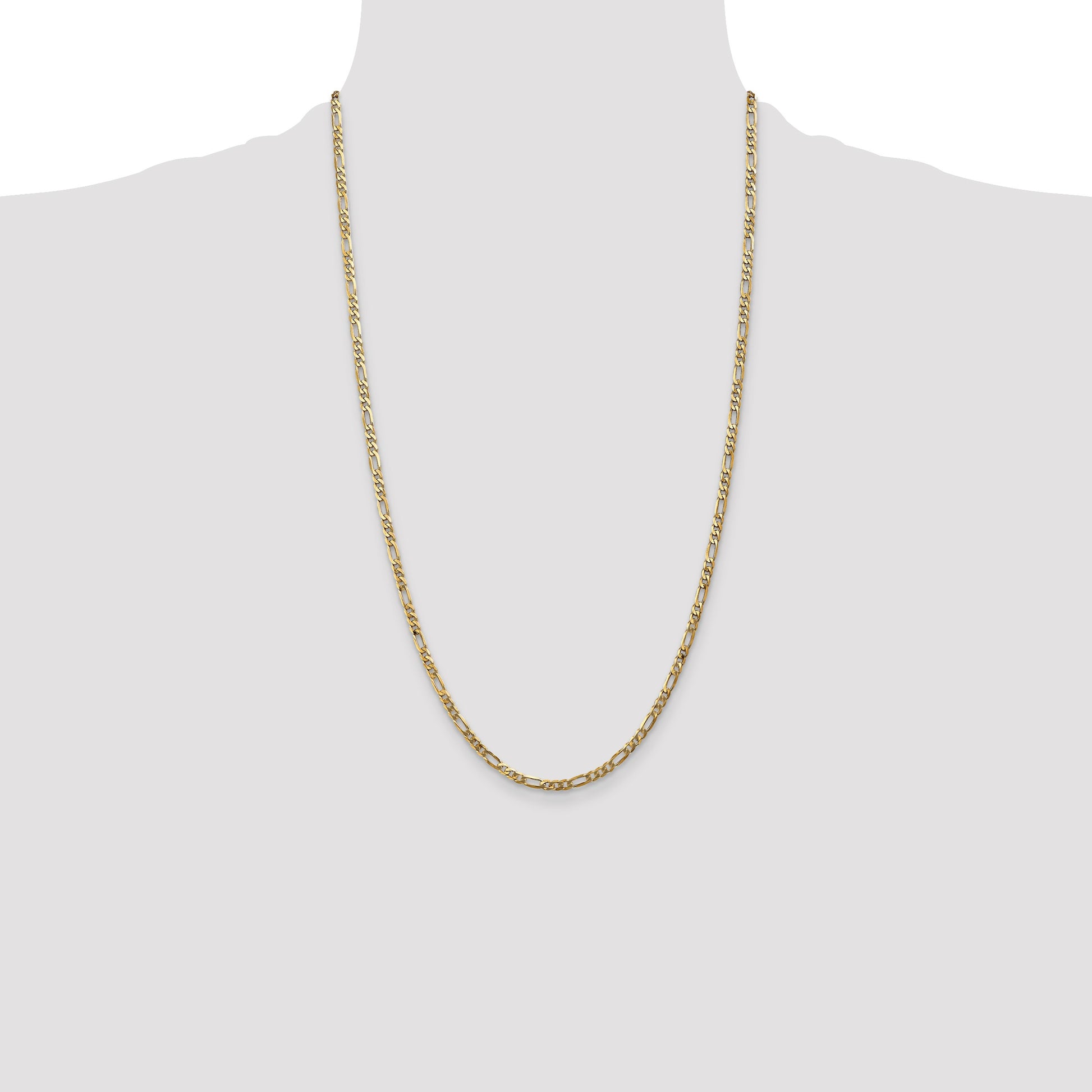 14K 26 inch 3mm Flat Figaro with Lobster Clasp Chain