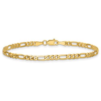 14K 7 inch 3mm Flat Figaro with Lobster Clasp Bracelet