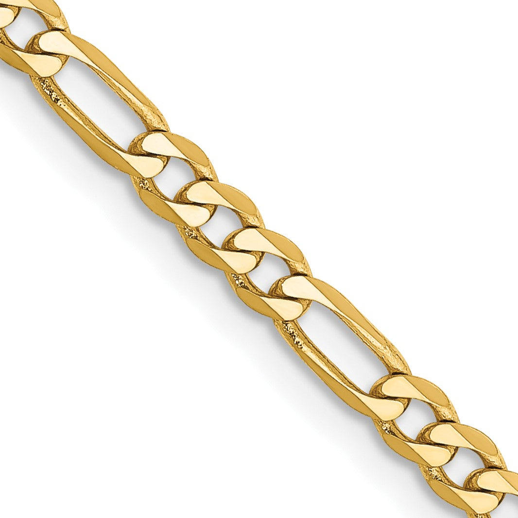 14K 28 inch 3mm Flat Figaro with Lobster Clasp Chain