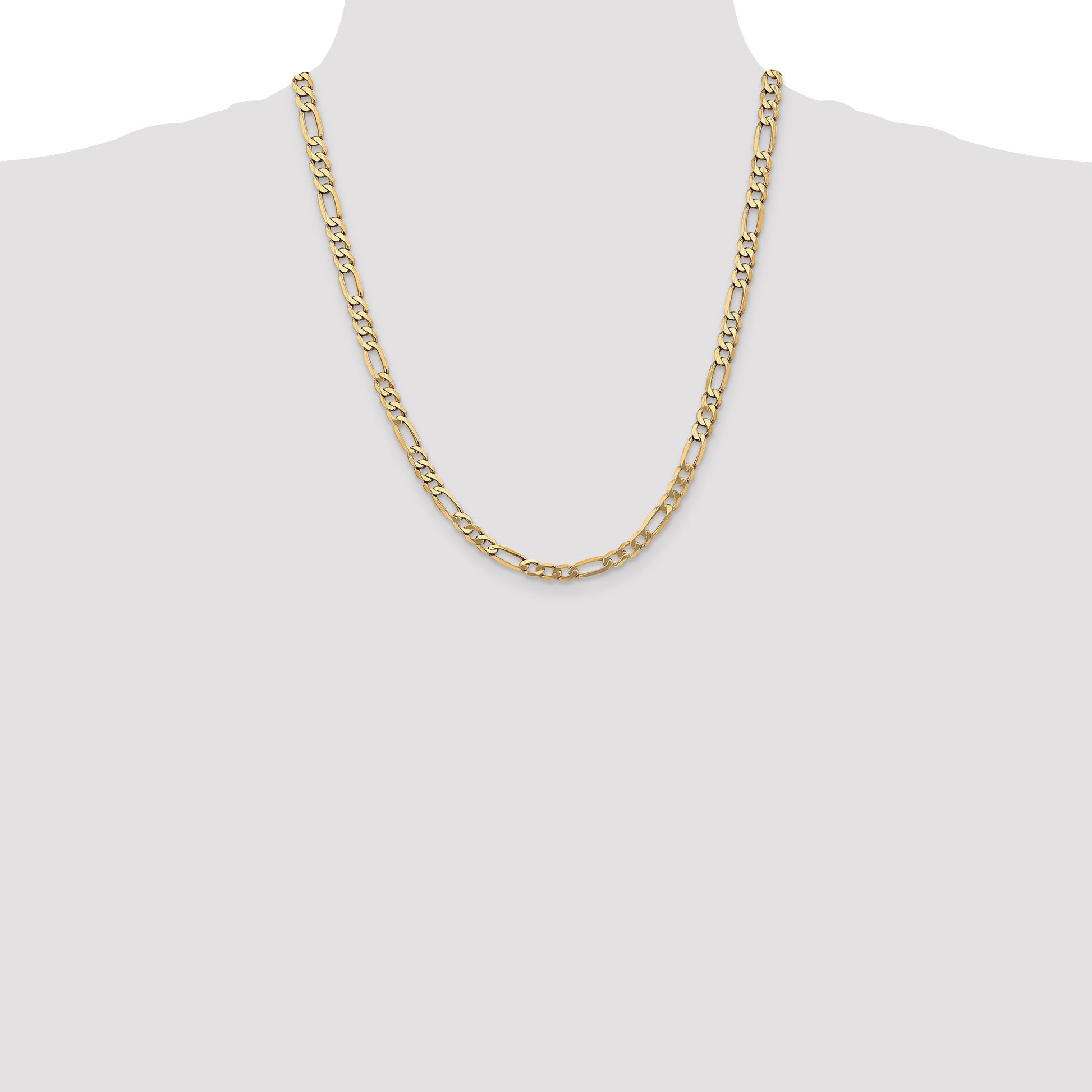 14K 22 inch 5.25mm Flat Figaro with Lobster Clasp Chain